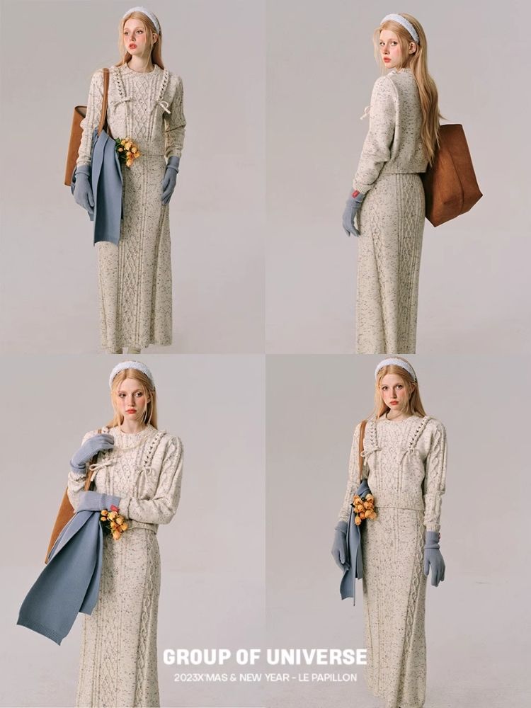 Braided Color Dot Knit Sweater Half Skirt【s0000005609】