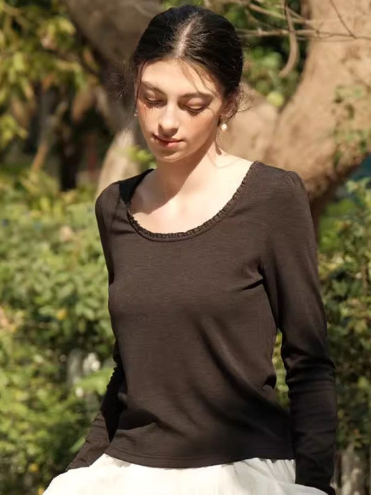 Big U Neck Lace Long Sleeve Top【s0000007495】