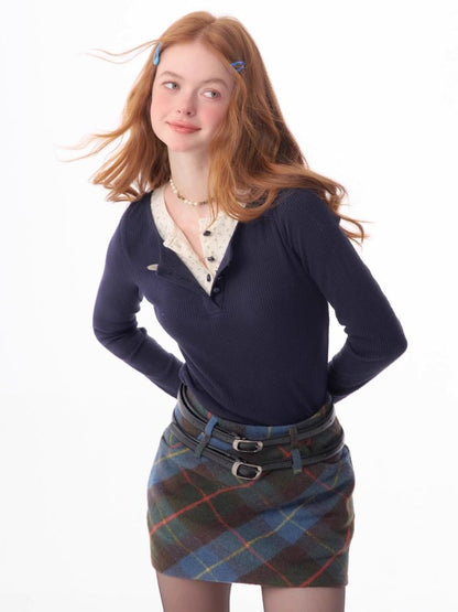 V-neck long-sleeved blouse【s0000006165】