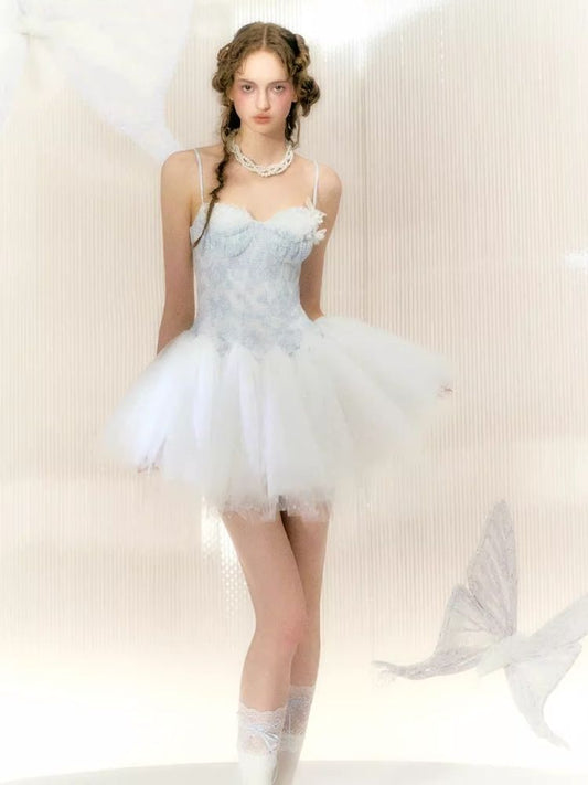 Ballet Style Mesh Skirt Halter Dress【s0000008353】