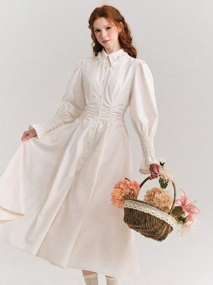 Beaded Range Waist Skirt French Shirt Dress【s0000006493】