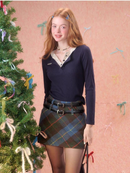 V-neck long-sleeved blouse【s0000006165】