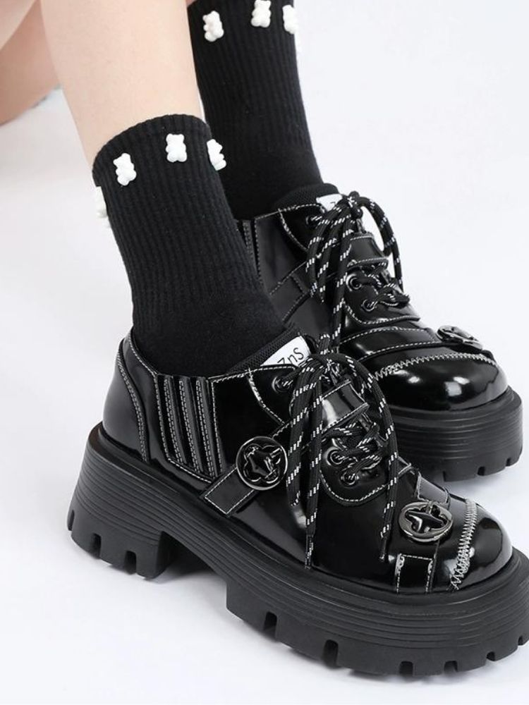 Stitch design belt platform shoes【s0000002127】