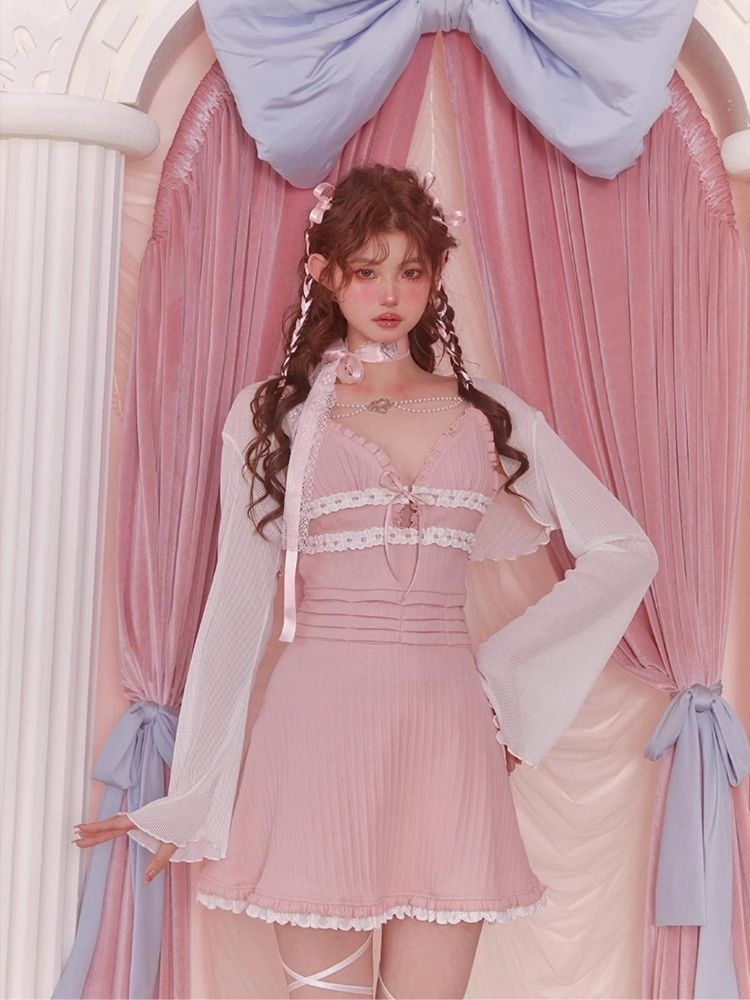 Sleeveless Pink Knit Halter Dress【s0000006597】