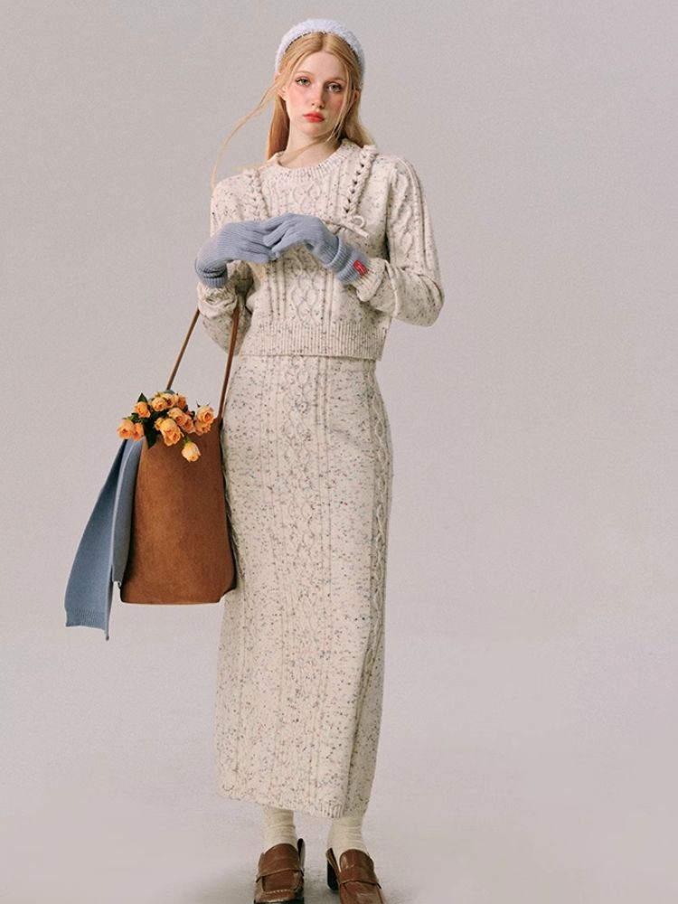 Braided Color Dot Knit Sweater Half Skirt【s0000005609】