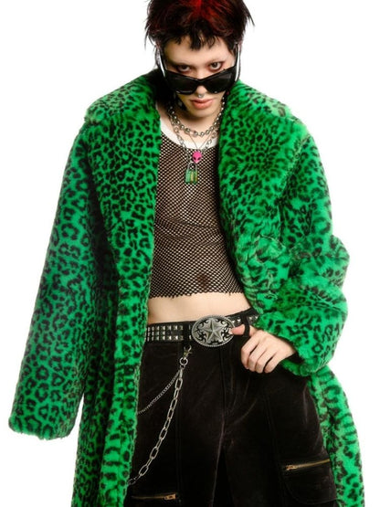 Leopard print long fur coat and hat【s0000004450】