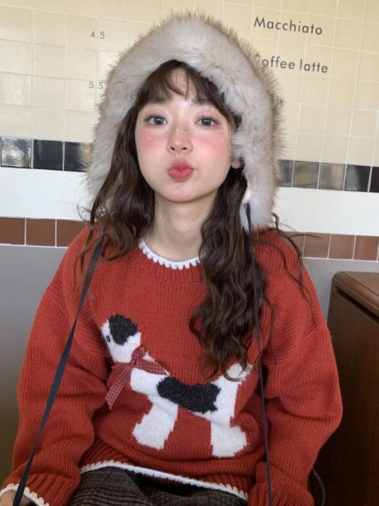 Bow Spotted Dog Knit Sweater【s0000005869】