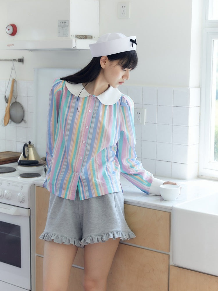 Doll Collar Candy Stripe College Style Shirt【s0000003578】