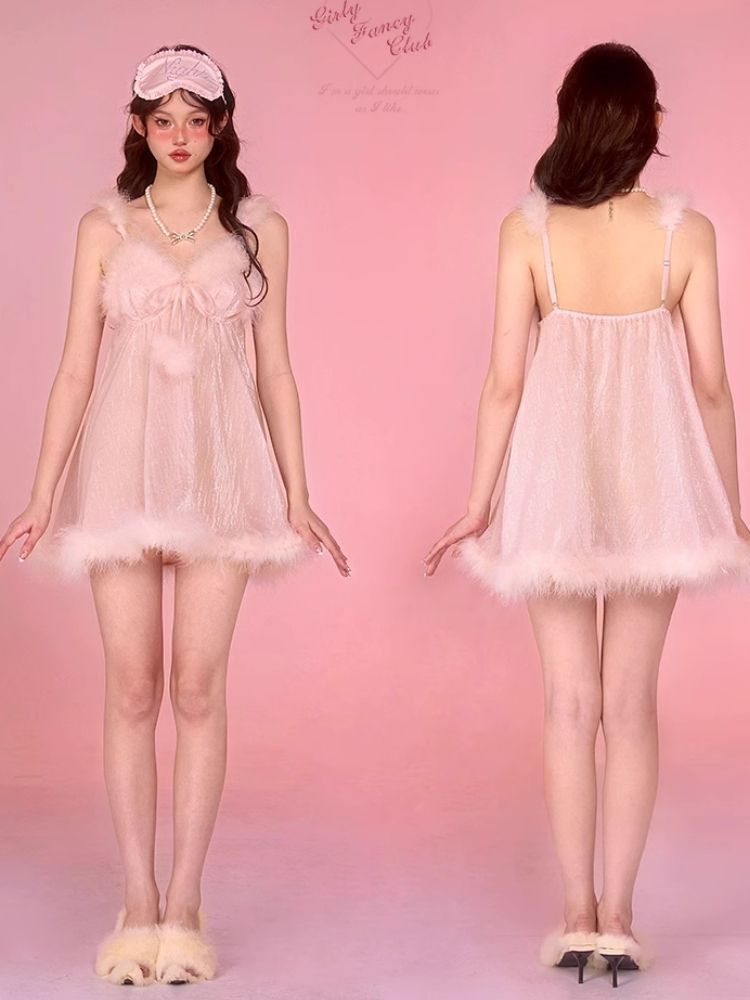 섹시한 잠옷 핑크 ha lte r d res robe set [s0000006583]