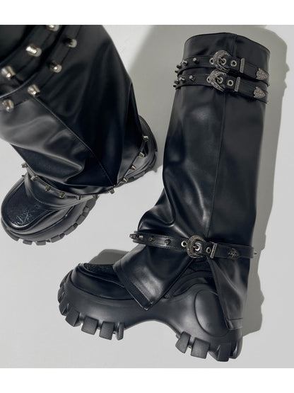 Y2K Punk Style Metal Rivets High Heel Long Boots【s0000005187】