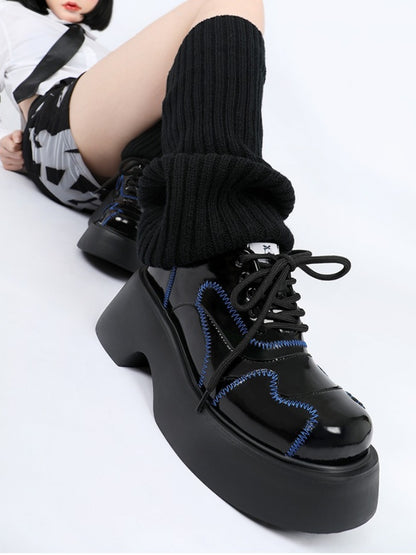 Cool Punk Blue Stitch Lather Platform Shoes [s0000003441]