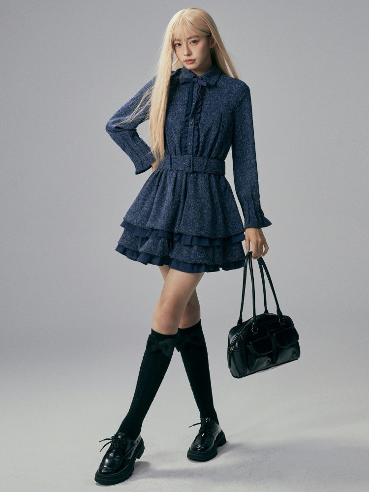 Elegant Bowtie Ruffle Pleated Dress【s0000004363】