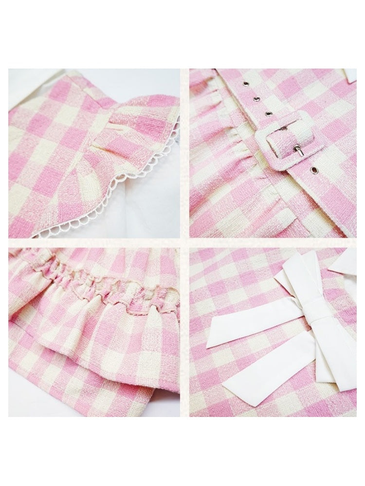 Gingham Check Ruffle Apron Dress &amp; Hat【s0000003541】