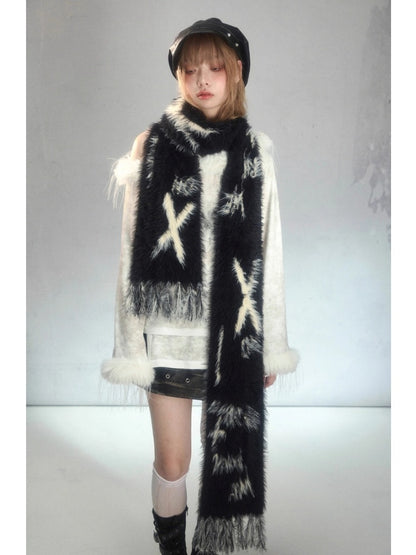 Punk Graffiti Mink Lazy Super Long Knit Scarf [s0000003879]