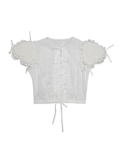 Love Sleeves Bowknot Lace Shirt【s0000003341】