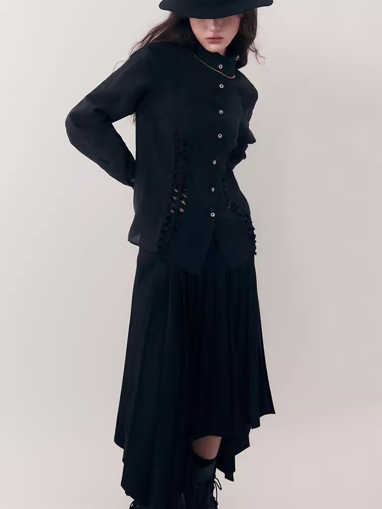 Standing Collar Design Niche Tencel Shirt【s0000006387】