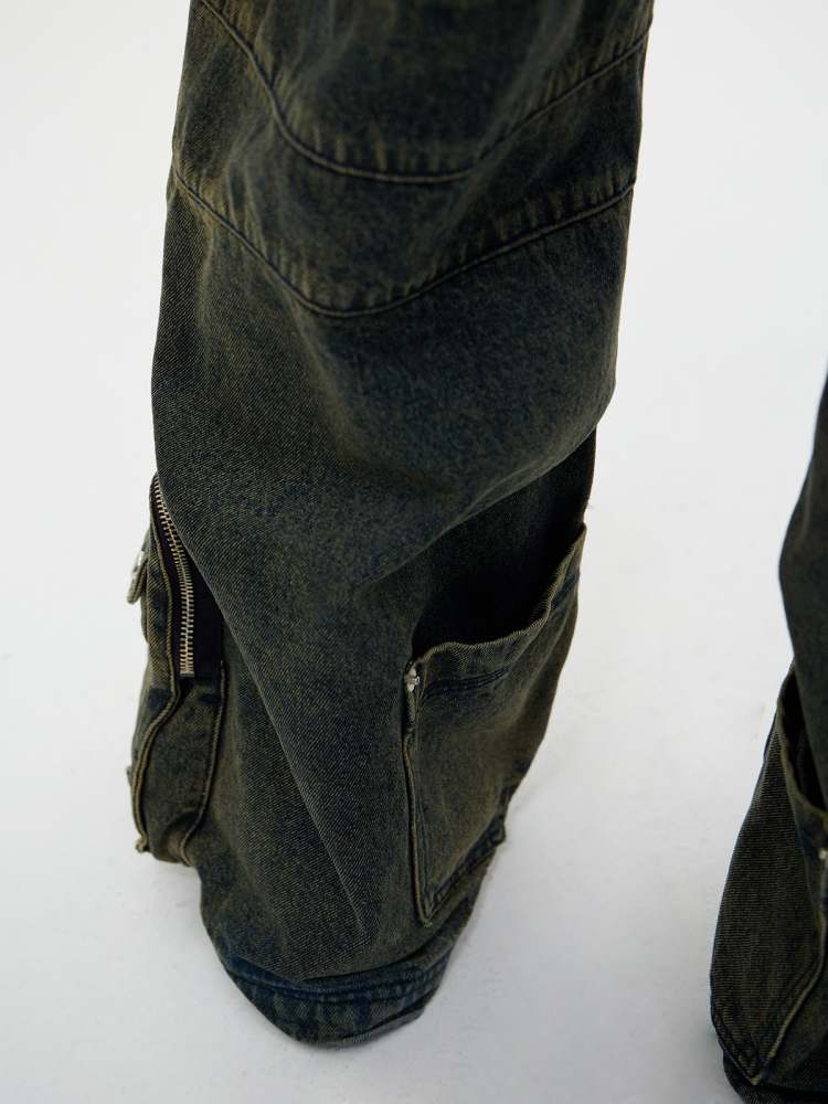 Multi Pocket Wide Leg Washed Denim Jeans【s0000006749】