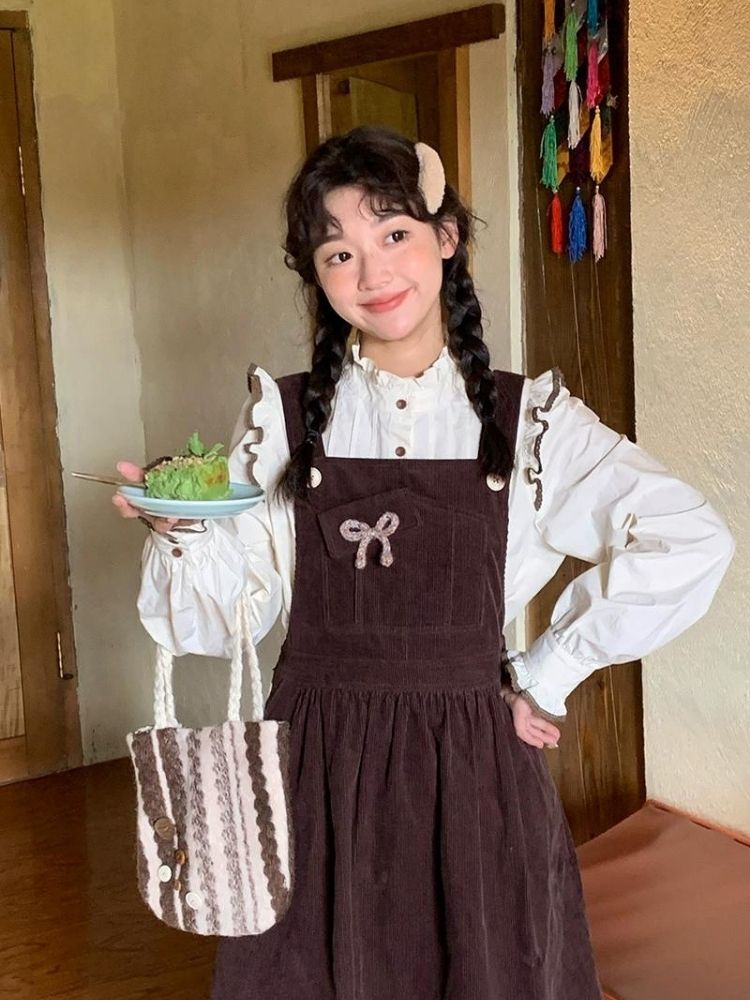 Corduroy Bow Pocket Sleeveless Vest Dress【s0000005887】