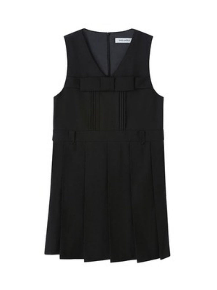 Bow Tie College Style Sleeveless V-neck One Piece [s0000003200]