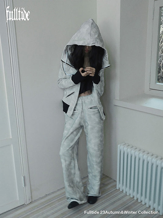 Damage Processing Dirty Stitch Contrast Color Sweat Jacket &amp; Pants Setup【s0000004161】