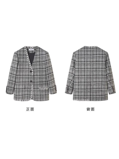 Plaid vest jacket and pleated skirt【s0000003970】