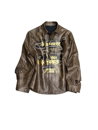 Band Logo Chain Hot Stamping Damage Maillard Leather Jacket【s0000008315】