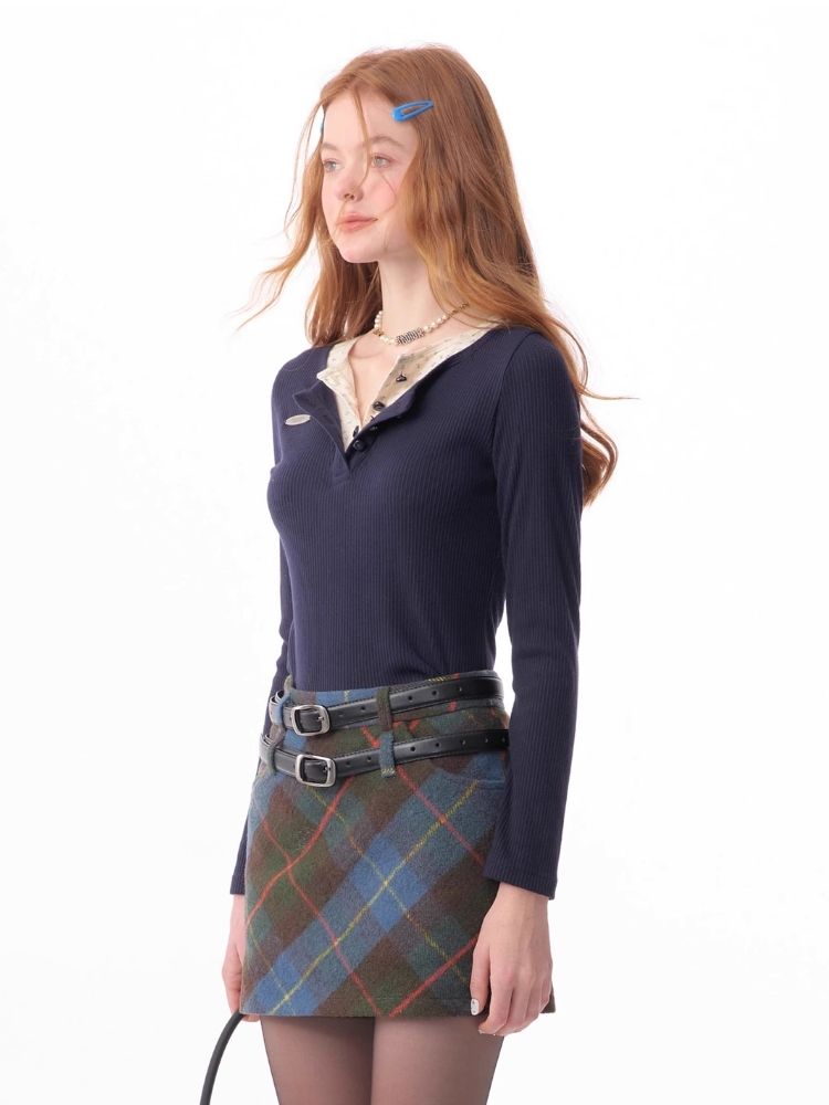 V-neck long-sleeved blouse【s0000006165】