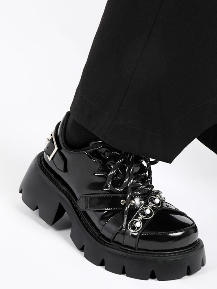 Chain Buckle Belt Lace Up Platform Shoes【s0000002360】