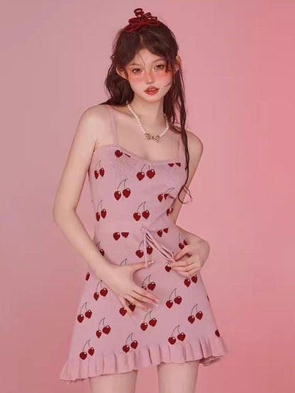 Pink Camisole Skirt Cardigan Two Piece Knit Dresses【s0000006585】