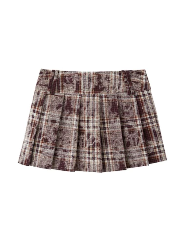 Contrast plaid shirt + pleated skirt【s0000003967】