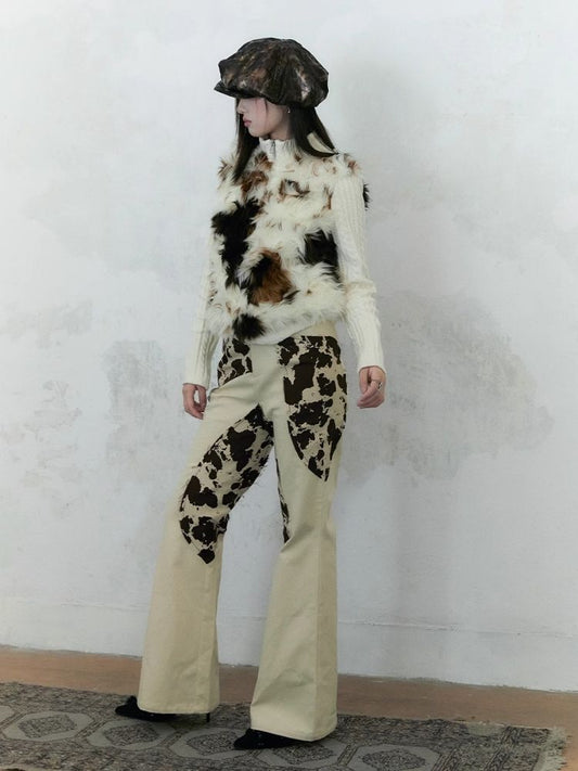 Irregular splicing design straight flare pants【s0000004956】