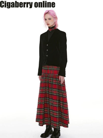 Vintage Plaid Long Half Skirt【s0000004969】