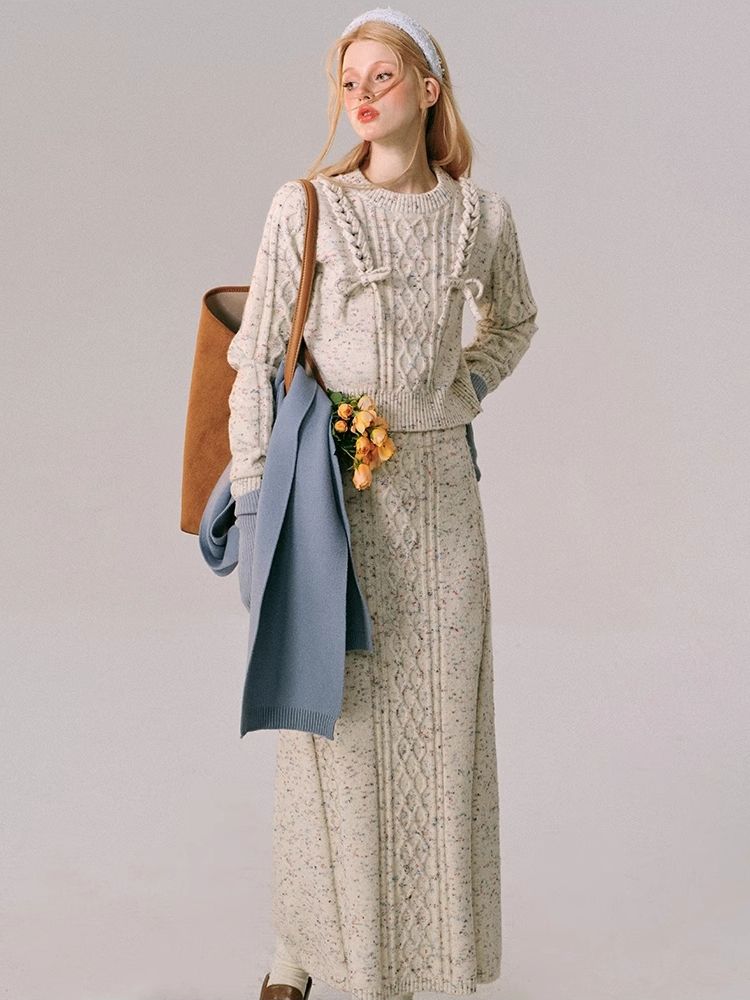 Braided Color Dot Knit Sweater Half Skirt【s0000005609】