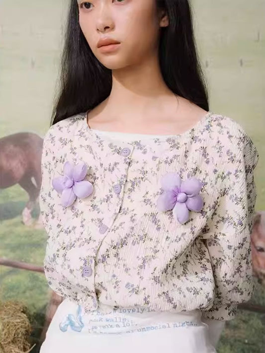 Good bow splicing floral cardigan【s0000007701】