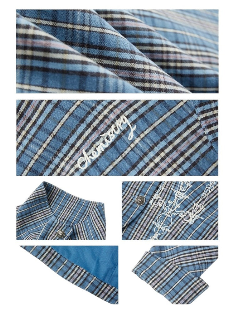 Candlesticks Embroidered Stacked Collar Plaid Short Jacket【s0000011909】