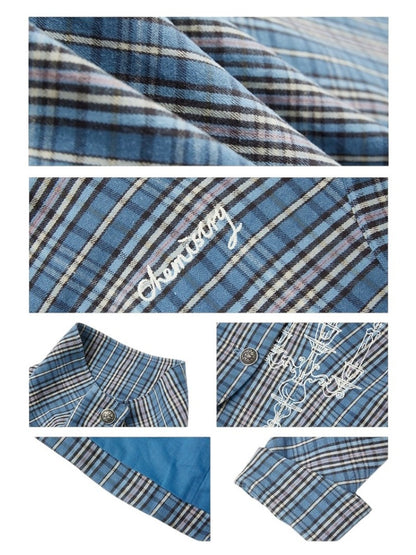 Candlesticks Embroidered Stacked Collar Plaid Short Jacket【s0000011909】
