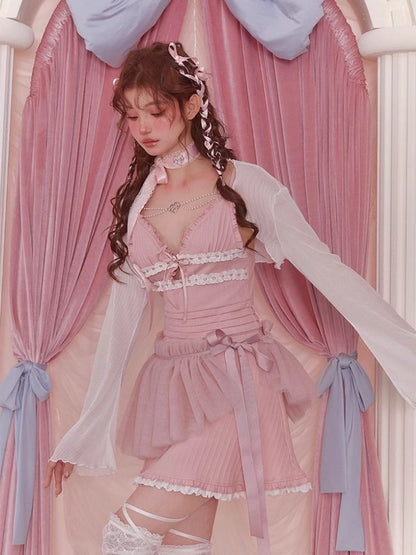 Sleeveless Pink Knit Halter Dress【s0000006597】