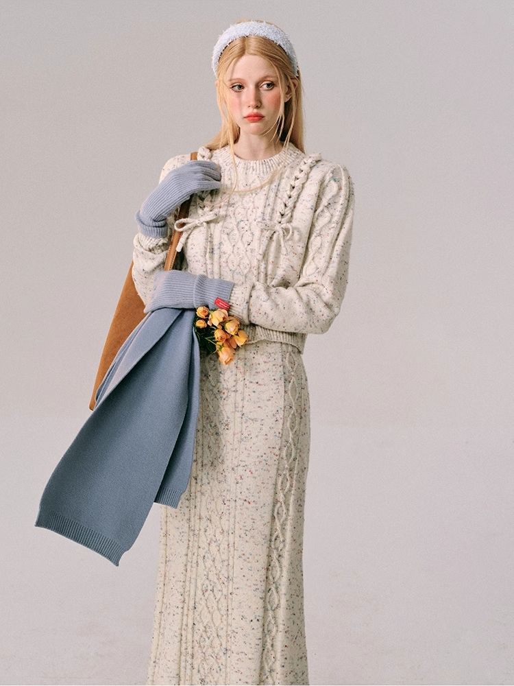 Braided Color Dot Knit Sweater Half Skirt【s0000005609】