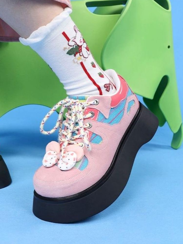 Pink and cute ribbon platform shoes【s0000002116】