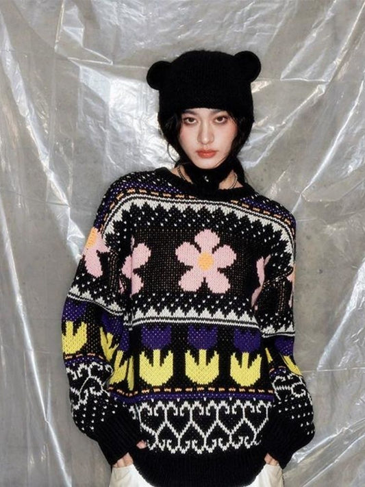 Lazy wind colorful floral sweater【s0000005631】