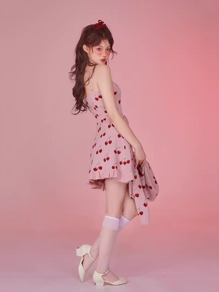 Pink Camisole Skirt Cardigan Two Piece Knit Dresses【s0000006585】