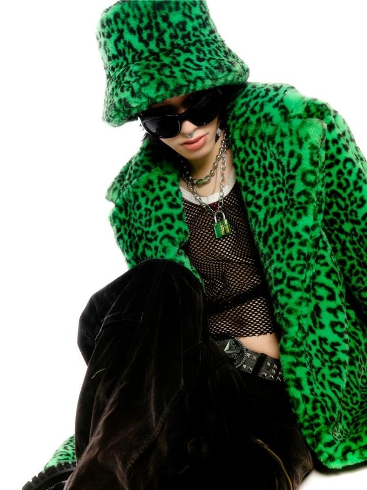 Leopard print long fur coat and hat【s0000004450】