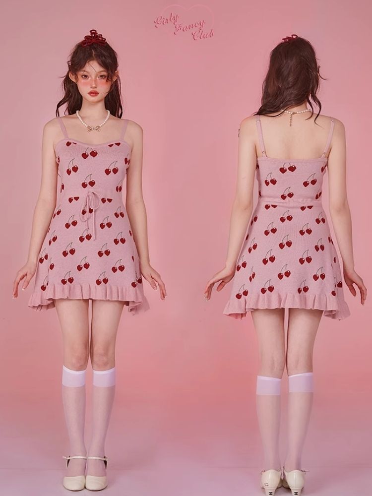 Pink Camisole Skirt Cardigan Two Piece Knit Dresses【s0000006585】