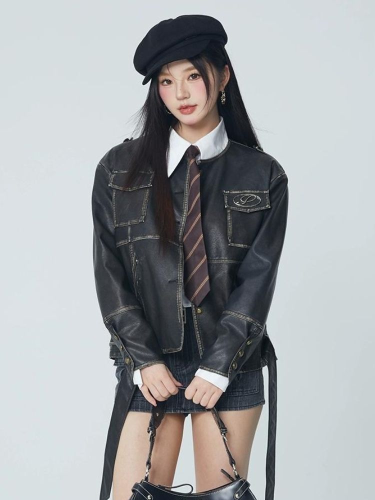 College fake leather jacket【s0000004056】