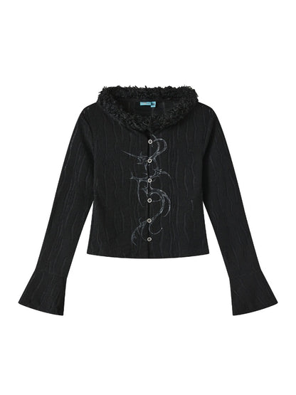 Fur Collar Graphic Print Cardigan【s0000011904】