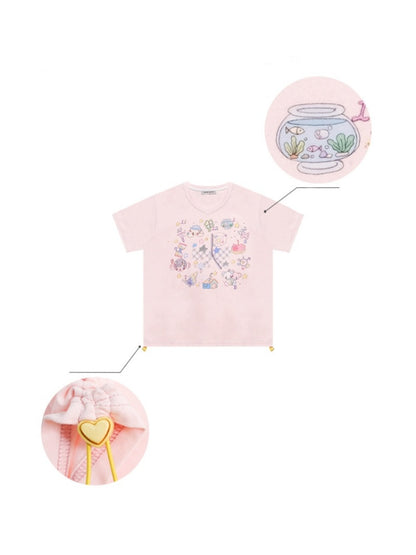 Cartoon Print Pattern V-Neck Short Sleeve T-Shirt【s0000011914】