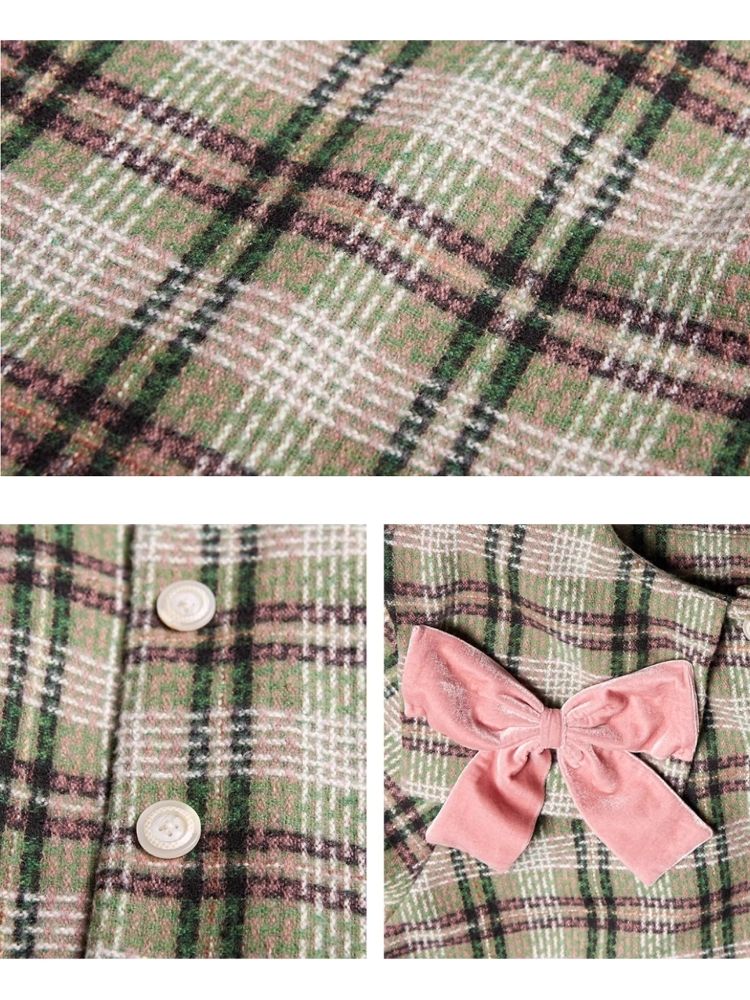 Christmas Japanese retro sweet cute coat niche girls plaid tweed jacket【s0000004260】