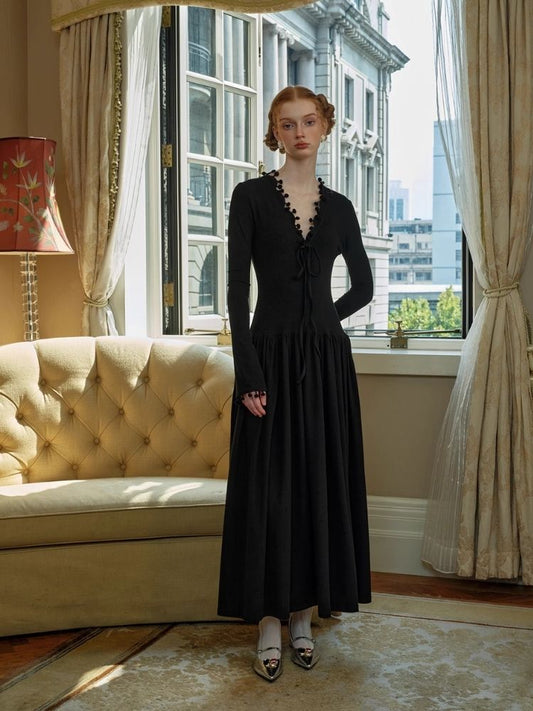 Wave Ball v-Neck Long Sleeve Knit Dress【s0000005434】