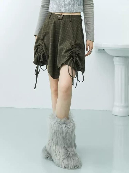 장식 된 드로 스트링 체커 반 스커트 [S0000006240]