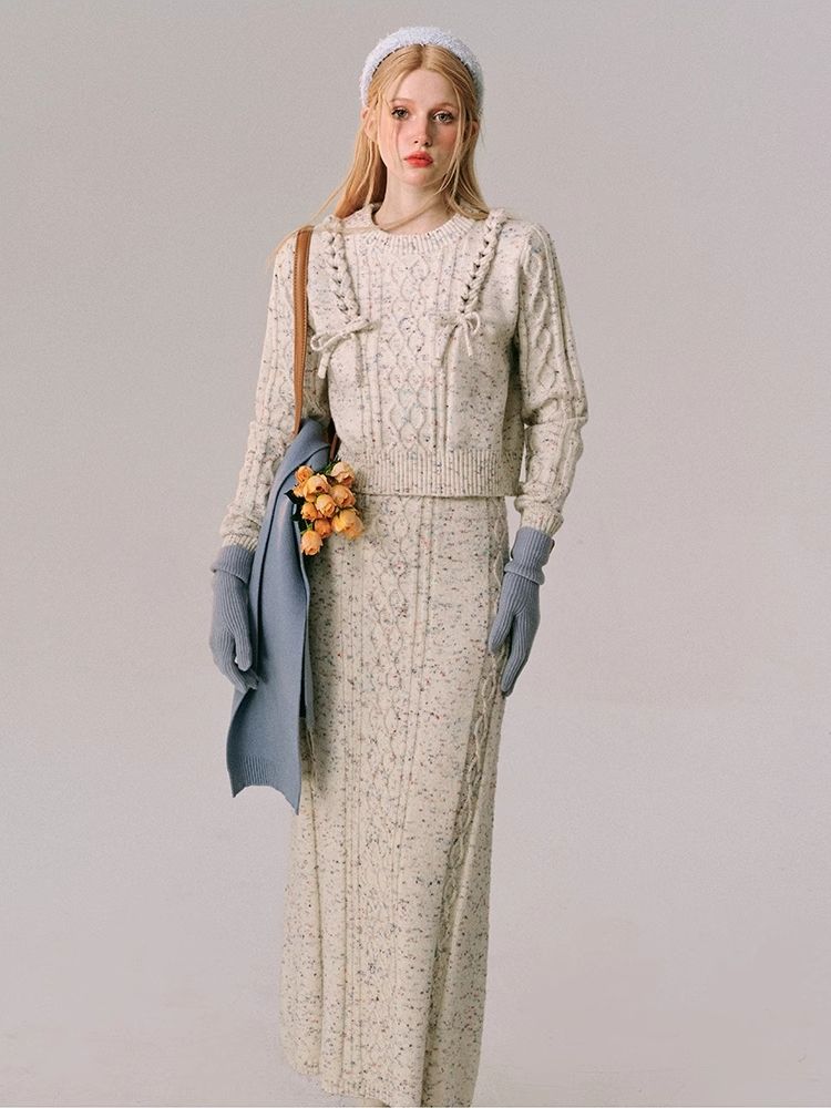 Braided Color Dot Knit Sweater Half Skirt【s0000005609】